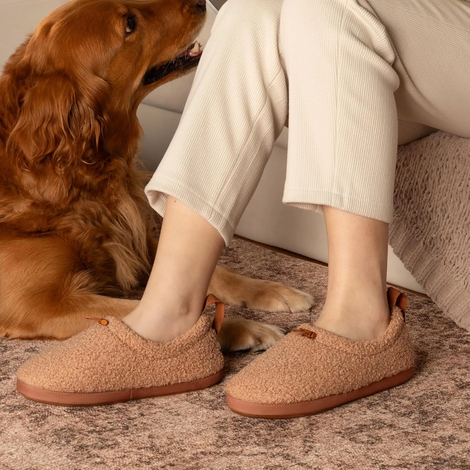 LazyStep Women's Curly Teddy Fleece Loafer Slippers Memory Foam House Shoes Indoor Outdoor