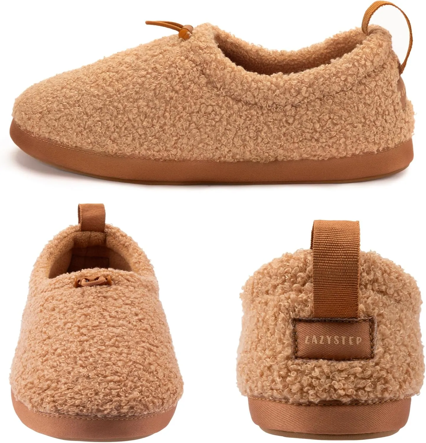 LazyStep Women's Curly Teddy Fleece Loafer Slippers Memory Foam House Shoes Indoor Outdoor