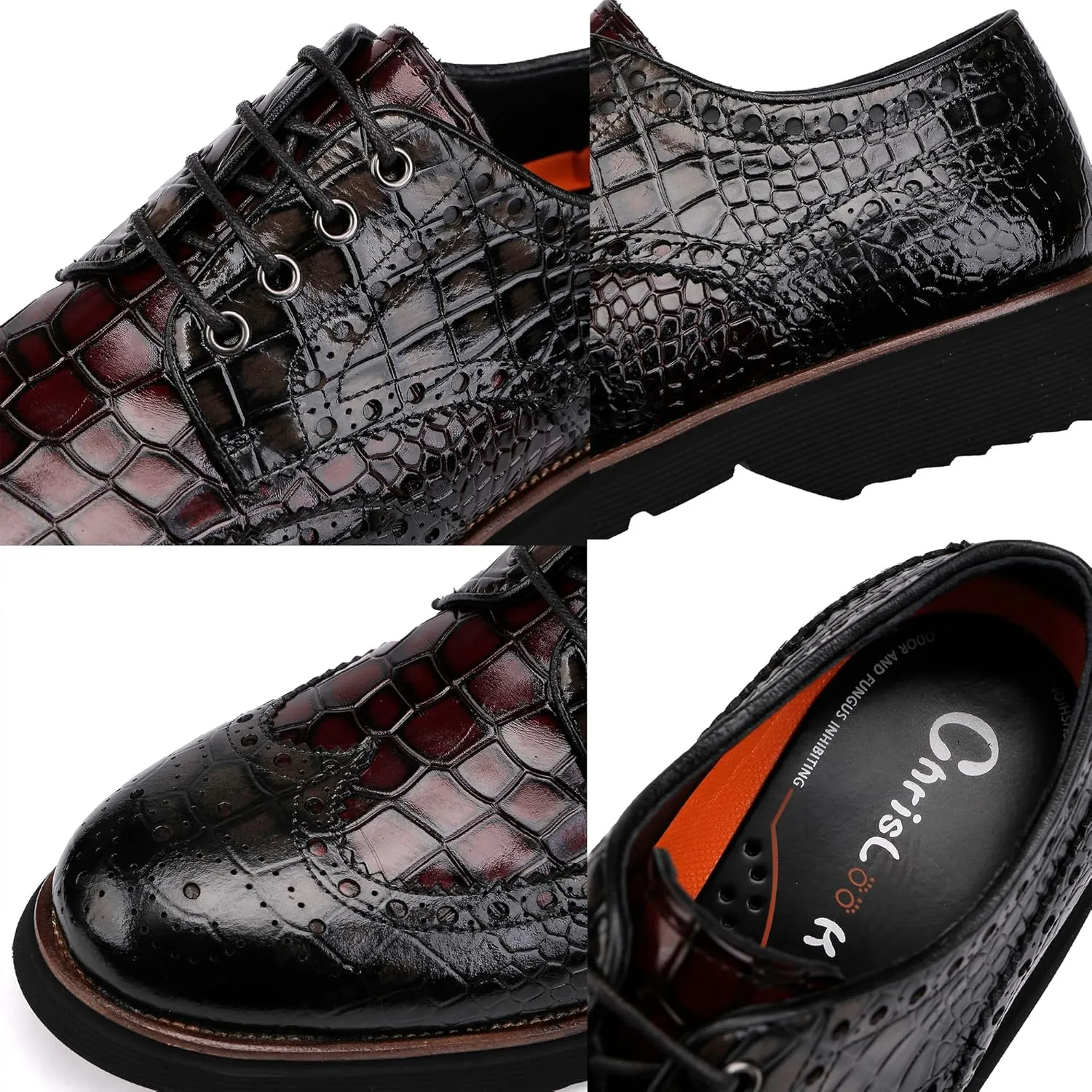 Leather Crocodile Pattern Loafers Lace Up Business Formal Dress Shoes Derby Shoes