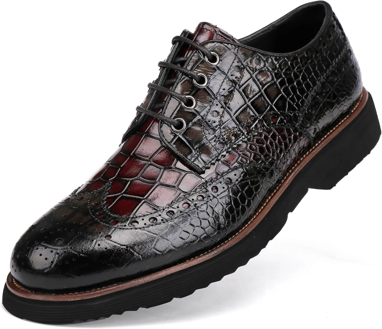Leather Crocodile Pattern Loafers Lace Up Business Formal Dress Shoes Derby Shoes
