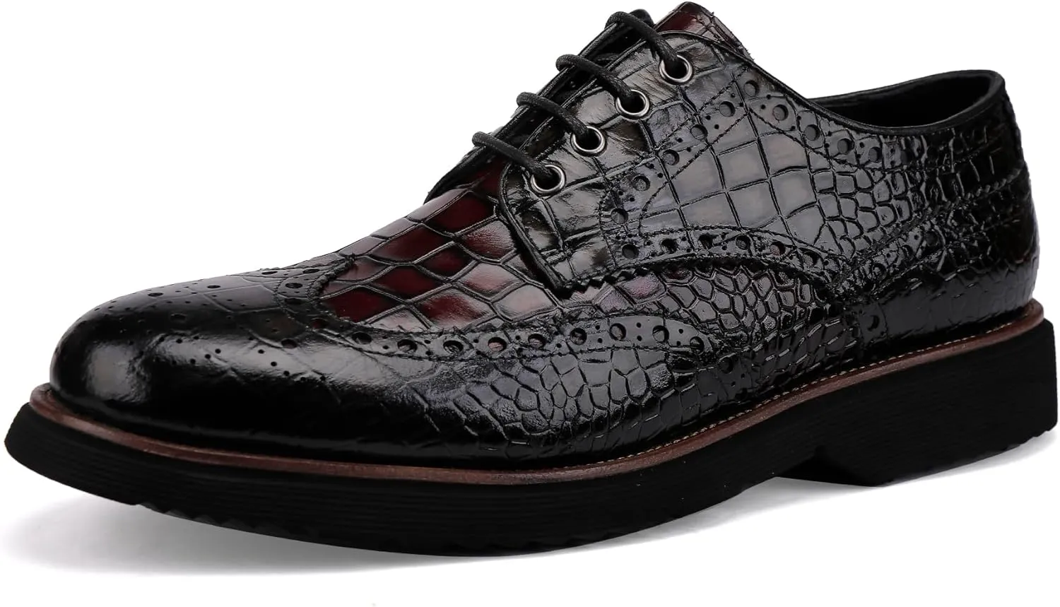 Leather Crocodile Pattern Loafers Lace Up Business Formal Dress Shoes Derby Shoes