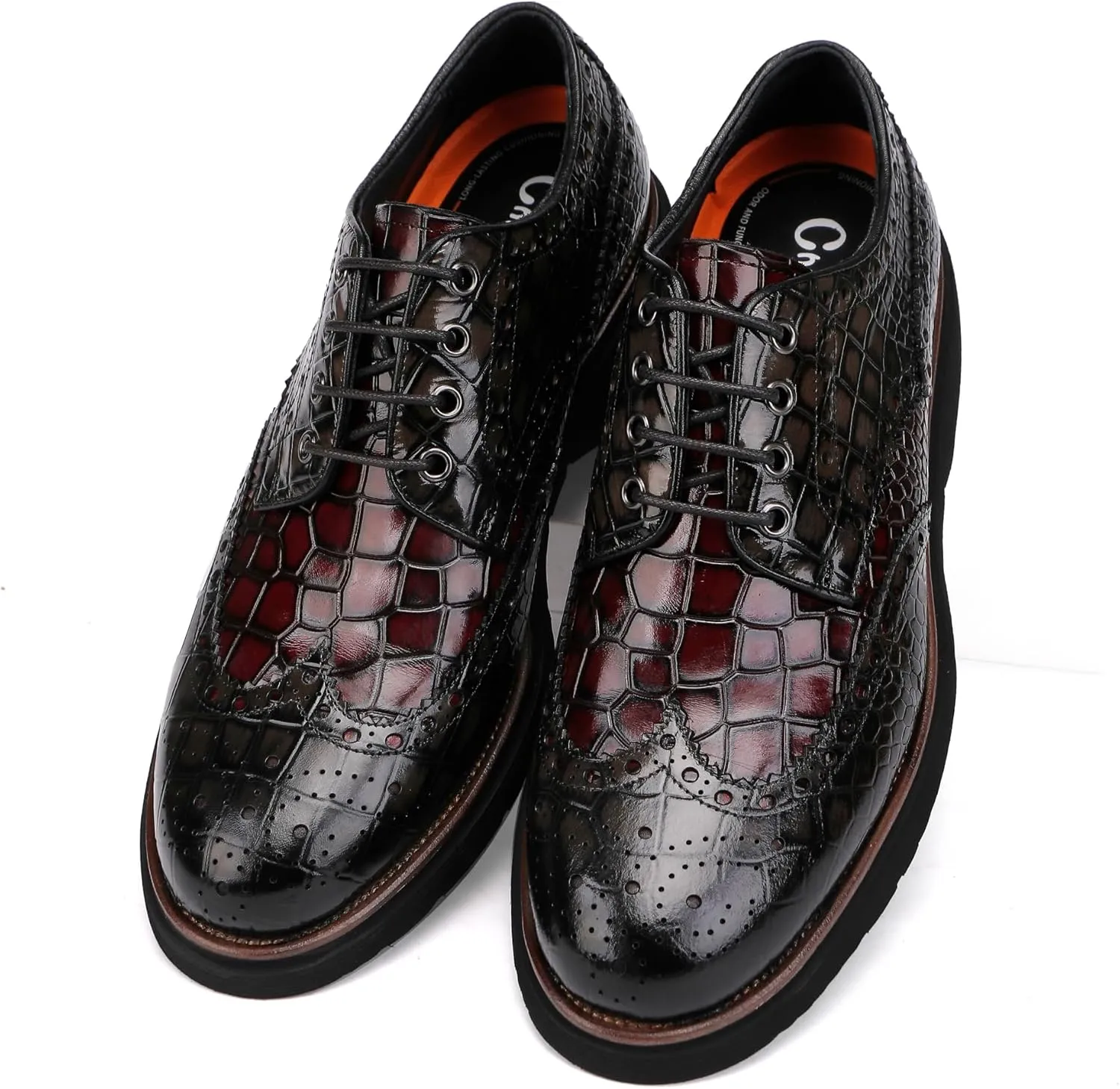 Leather Crocodile Pattern Loafers Lace Up Business Formal Dress Shoes Derby Shoes