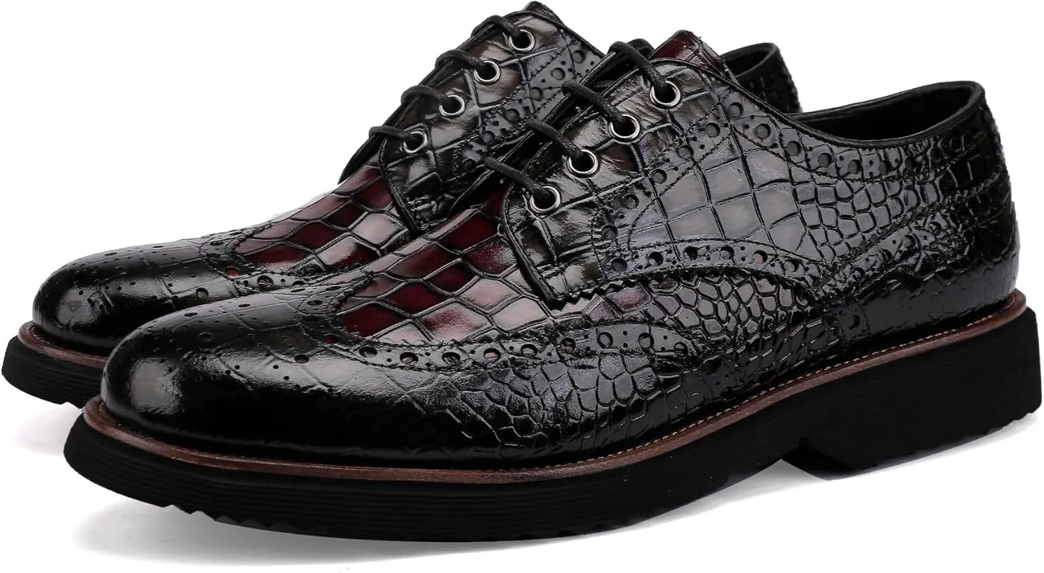 Leather Crocodile Pattern Loafers Lace Up Business Formal Dress Shoes Derby Shoes