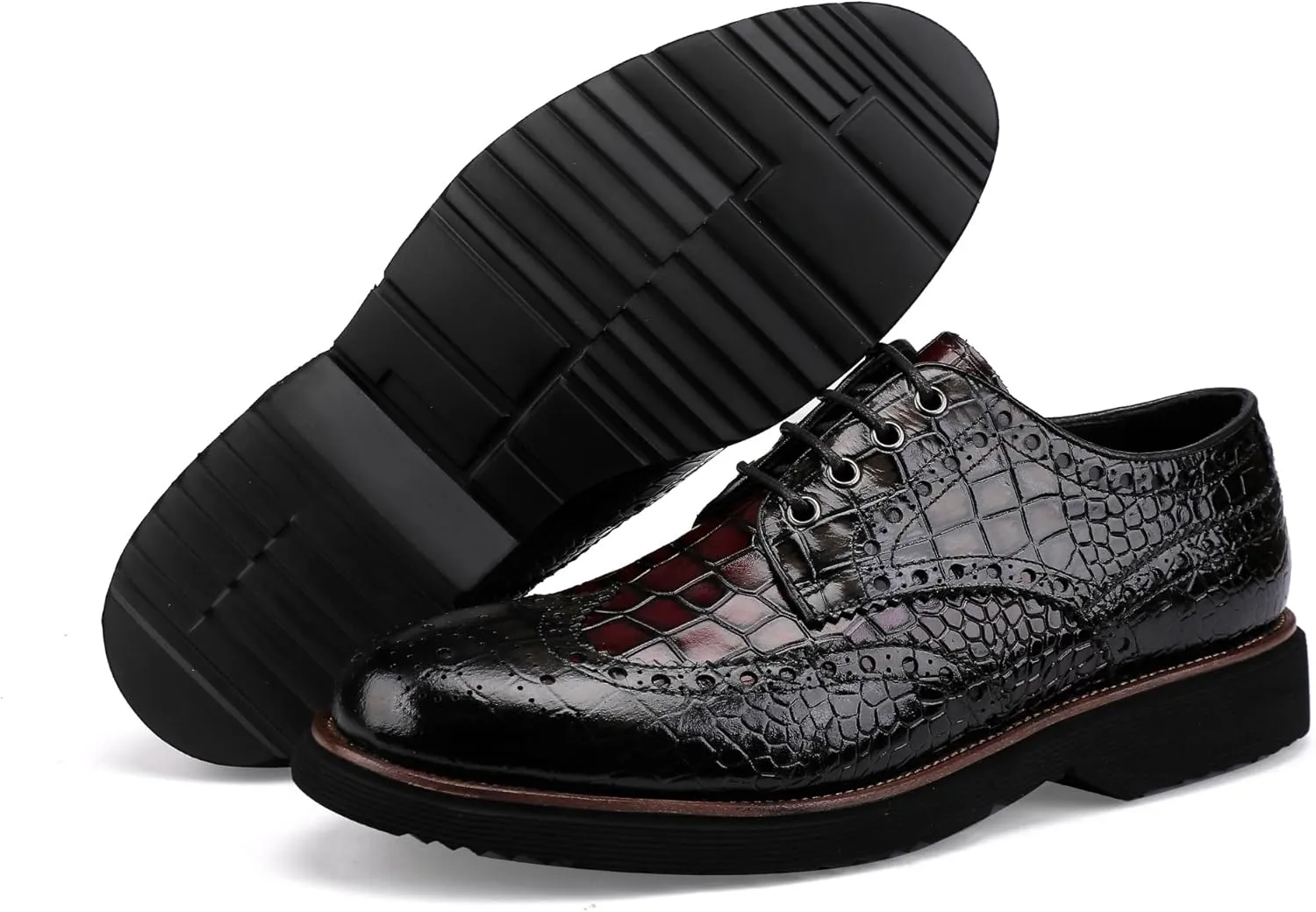 Leather Crocodile Pattern Loafers Lace Up Business Formal Dress Shoes Derby Shoes