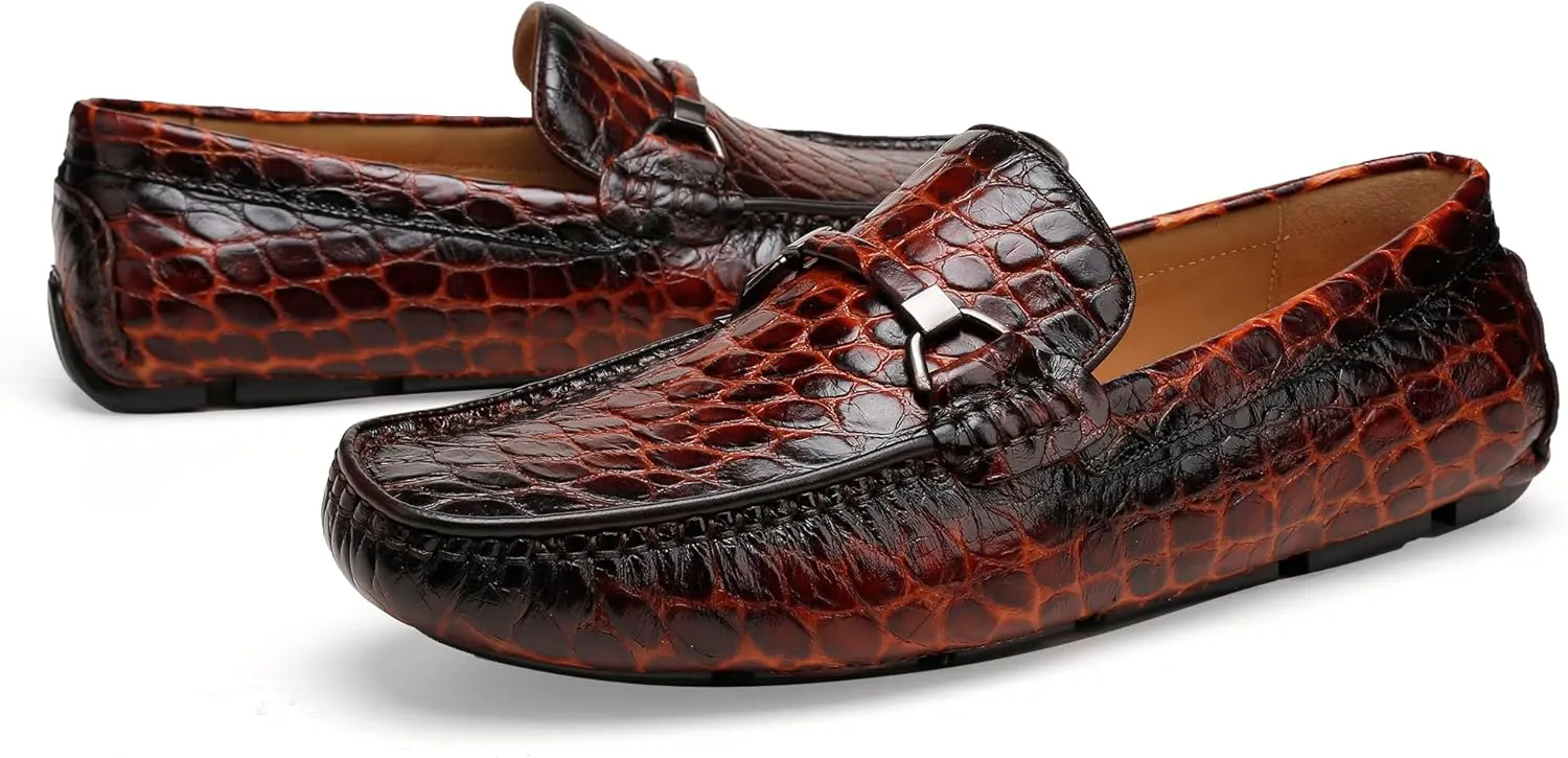 Leather Dress Shoes for Men, Crocodile Pattern Loafers Driving Loafers Formal Loafers Shoes