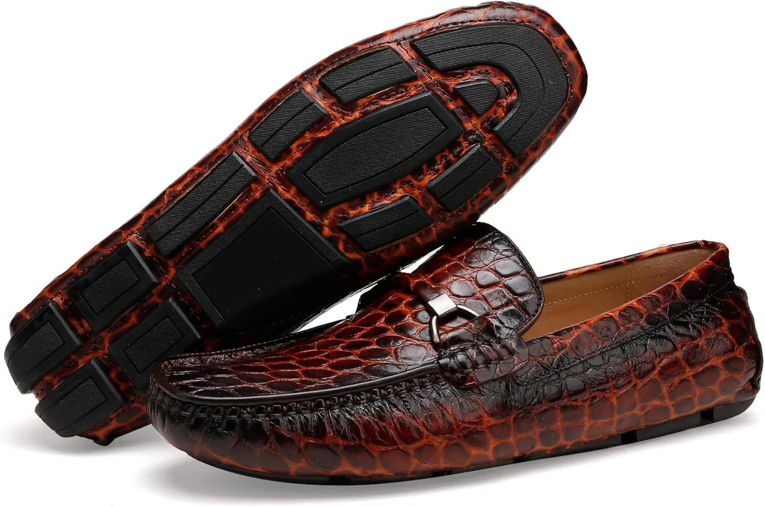 Leather Dress Shoes for Men, Crocodile Pattern Loafers Driving Loafers Formal Loafers Shoes