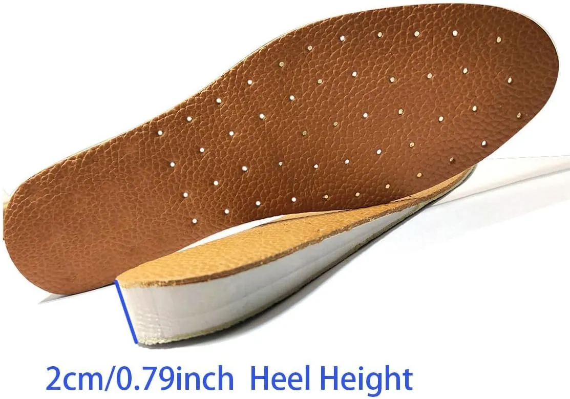Leather Insole Invisible Increase Insoles 1cm 1.5cm 2cm Height for Casual Sneaker Sport Shoes Men Women (Brown B, 7#/9.3''-2cm Height)