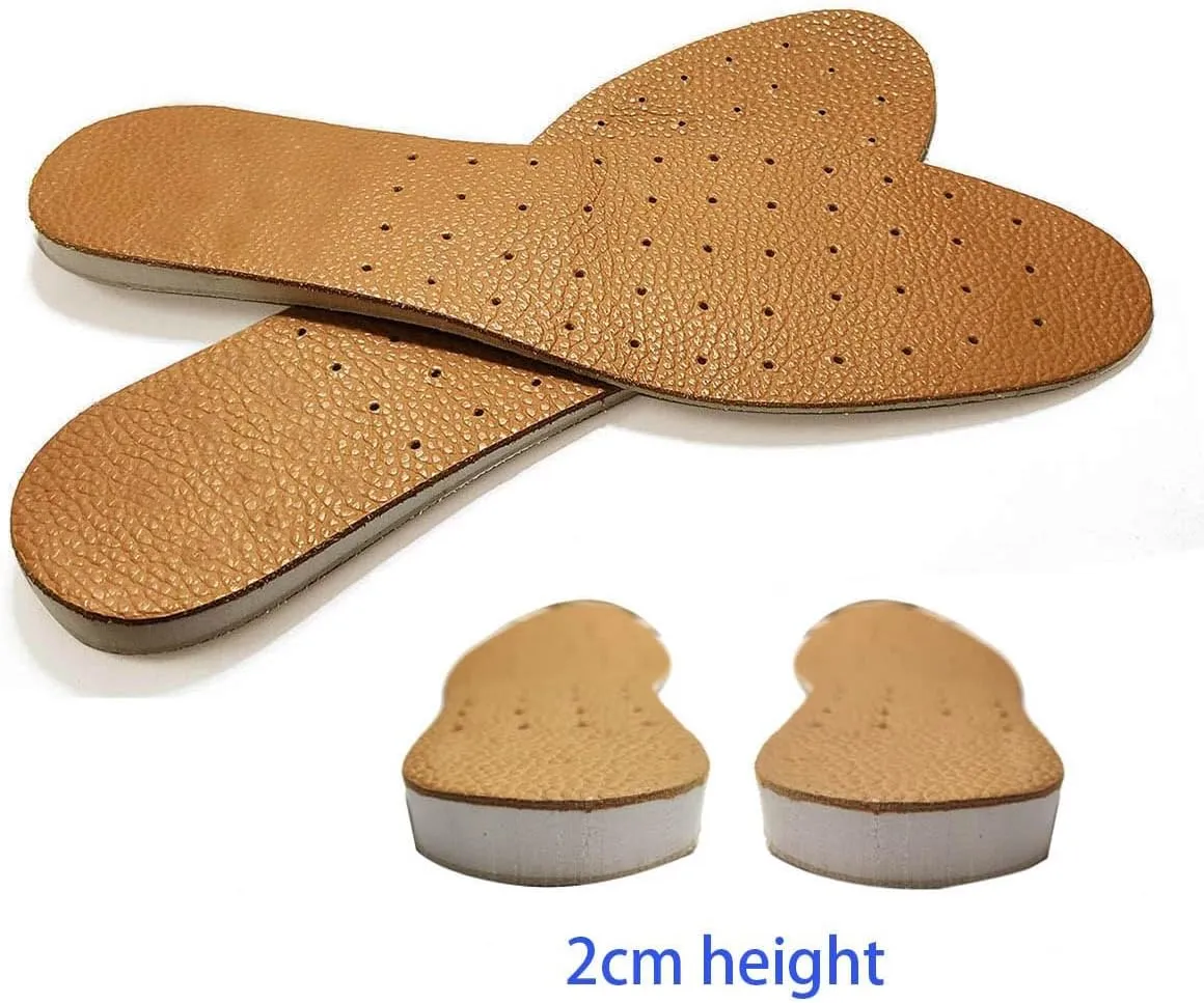 Leather Insole Invisible Increase Insoles 1cm 1.5cm 2cm Height for Casual Sneaker Sport Shoes Men Women (Brown B, 7#/9.3''-2cm Height)