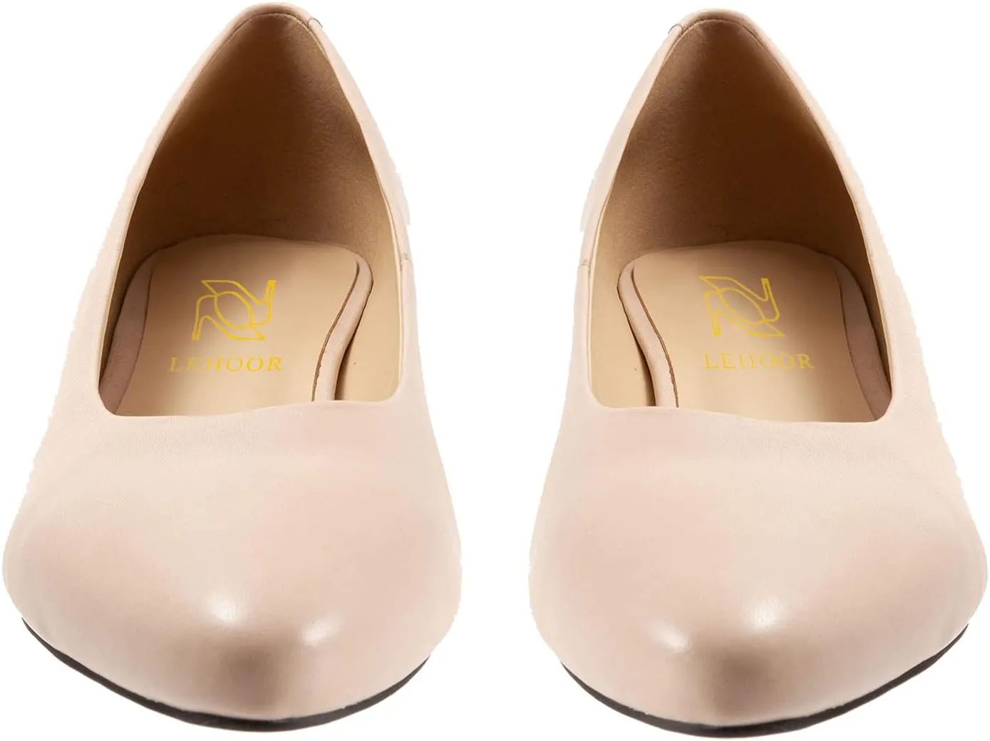 LEHOOR Women Low Chunky Block Heel Pumps Pointed Toe Slip On Flats Shoes Comfort 1.5 Inch Thick Heels Pointy Closed Toe Dress Sandals Suede Patent Office Work Pump Ladies Basic Classic Retro 4-11 M US
