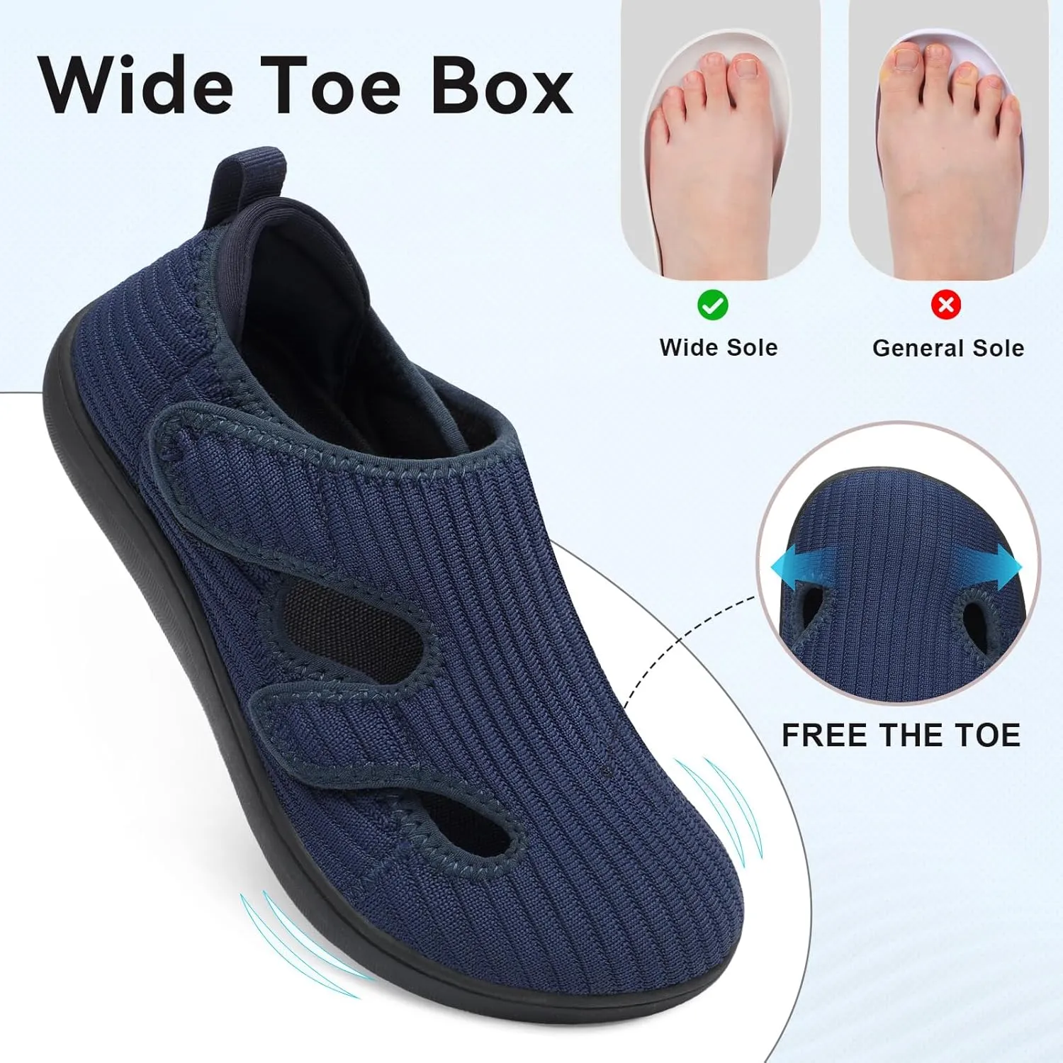 LeIsfIt Diabetic Shoes for Women Adjustable Extra Wide Barefoot Walking Shoes for Swollen Arthritis Edema Feet Wide Width Zero Drop Sole