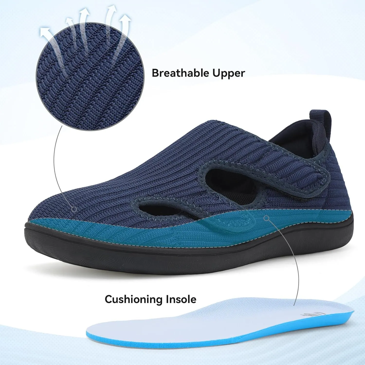 LeIsfIt Diabetic Shoes for Women Adjustable Extra Wide Barefoot Walking Shoes for Swollen Arthritis Edema Feet Wide Width Zero Drop Sole