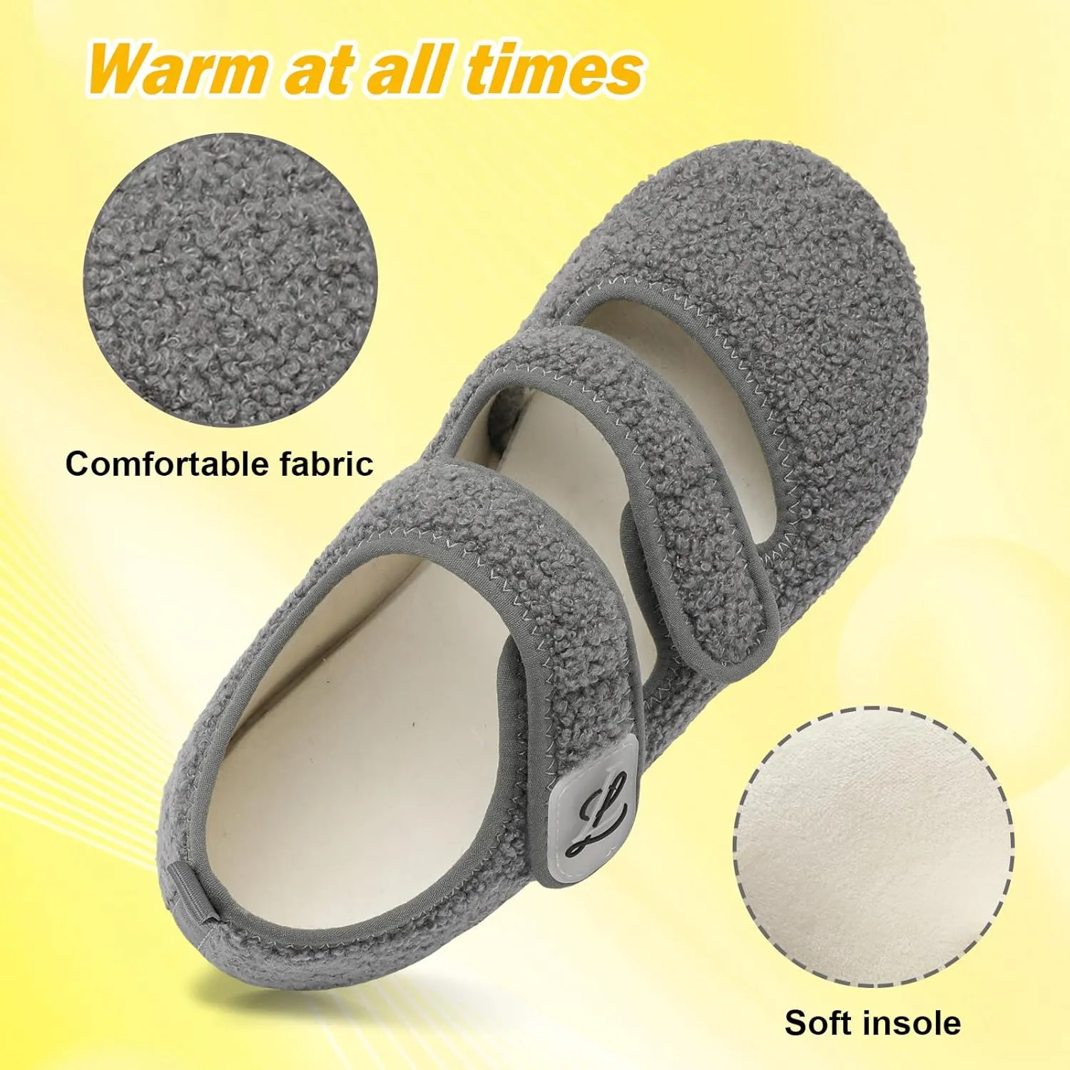 LeIsfIt Womens Slippers Adjustable Diabetic Slippers Wide Soft Arthritis Edema House Shoes Warm Fuzzy Slipper Socks with Rubber Sole