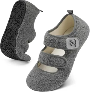 LeIsfIt Womens Slippers Adjustable Diabetic Slippers Wide Soft Arthritis Edema House Shoes Warm Fuzzy Slipper Socks with Rubber Sole