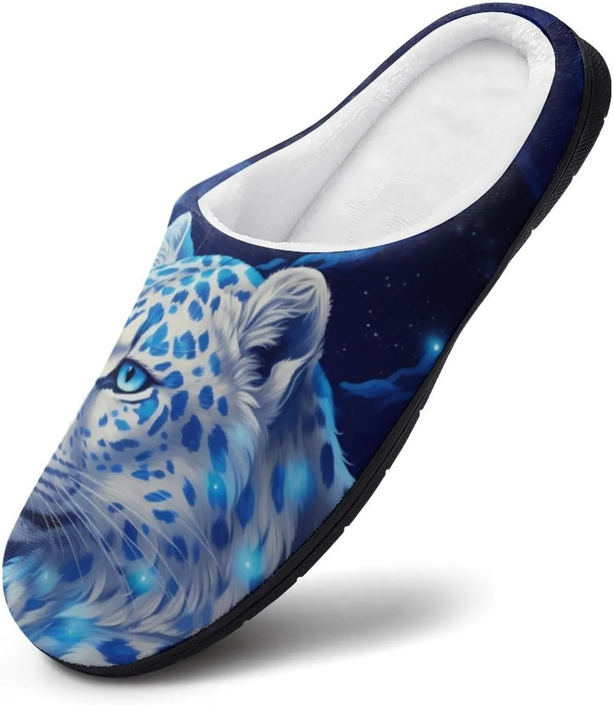 Leopard Fireflies Under Moonlight Men's Cotton House Slippers Warm Memory Foam Home Slip Shoes On for Indoor and Outdoor