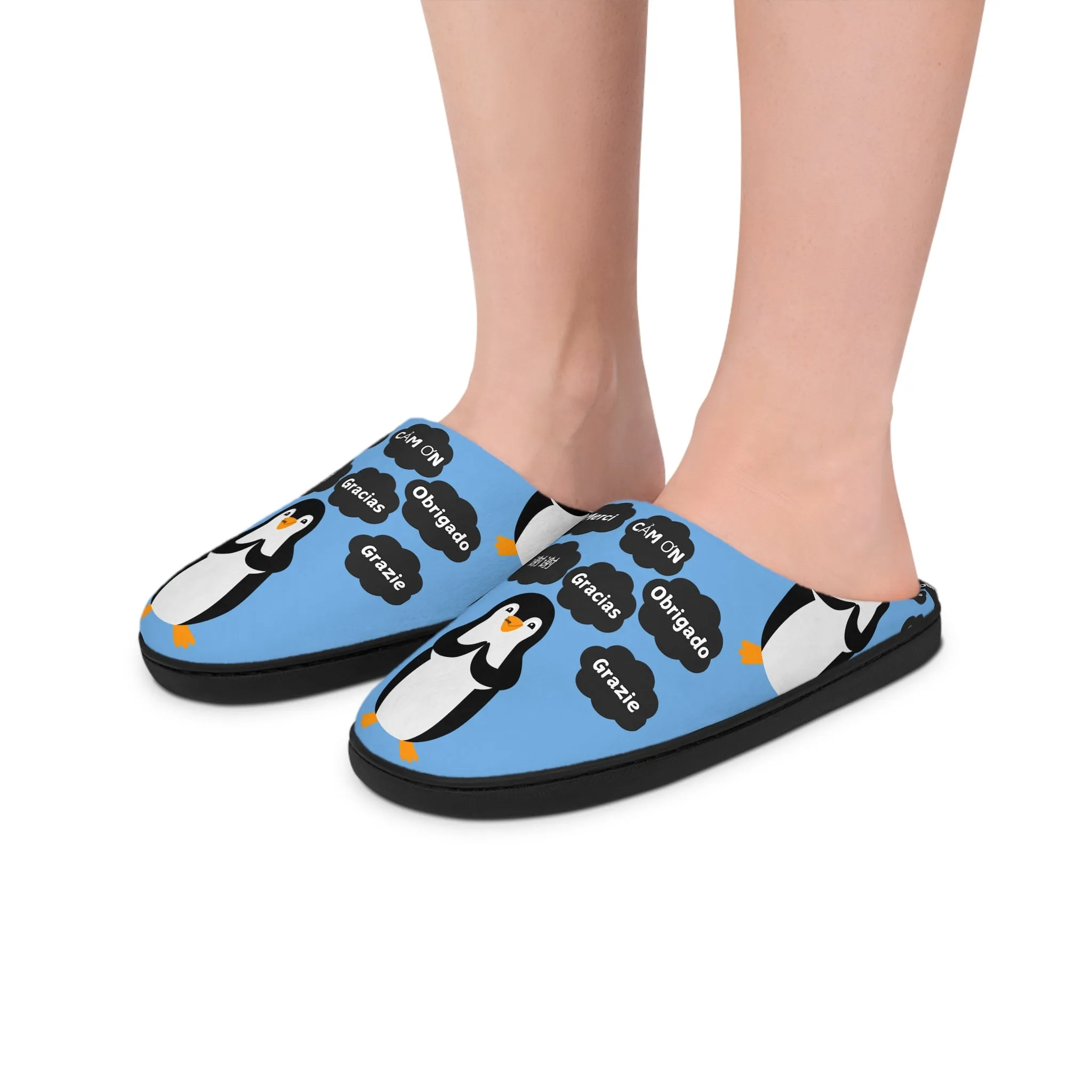 Light Blue Cute Penguin Women's Indoor Slippers - Cozy & Fun Home Footwear, Gifts for Friends, Gifts for Lovers