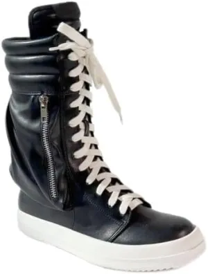 Liliana Women's High Top Fashion Sneaker Lace Up Street Shoes with Side Pocket Racer-1 (Black PU, US Footwear Size System, Adult, Women, Numeric, Medium, 11)