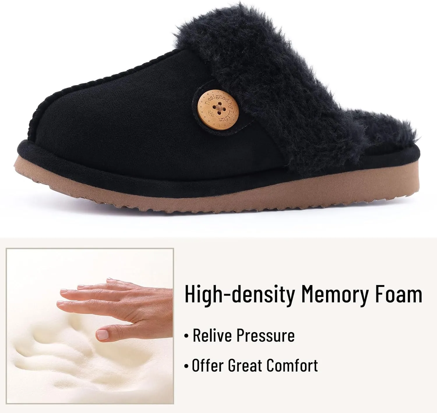 Litfun Fuzzy Slippers for Women with Memory Foam Winter Fluffy House Shoes Indoor Outdoor