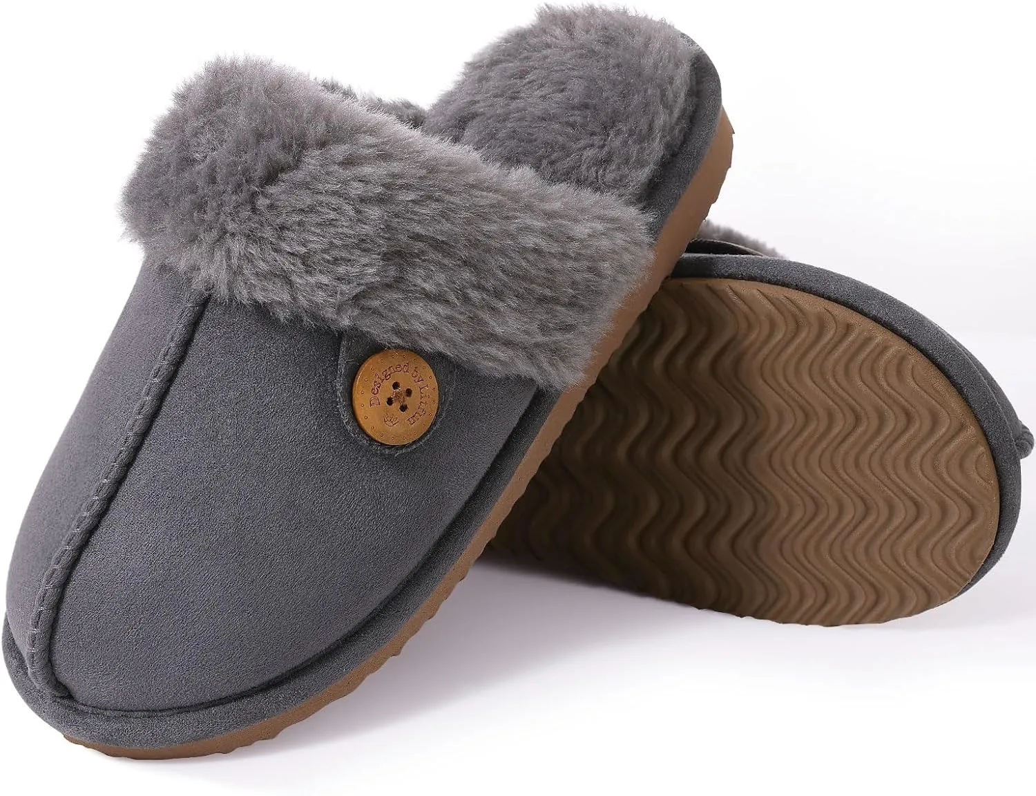 Litfun Fuzzy Slippers for Women with Memory Foam Winter Fluffy House Shoes Indoor Outdoor