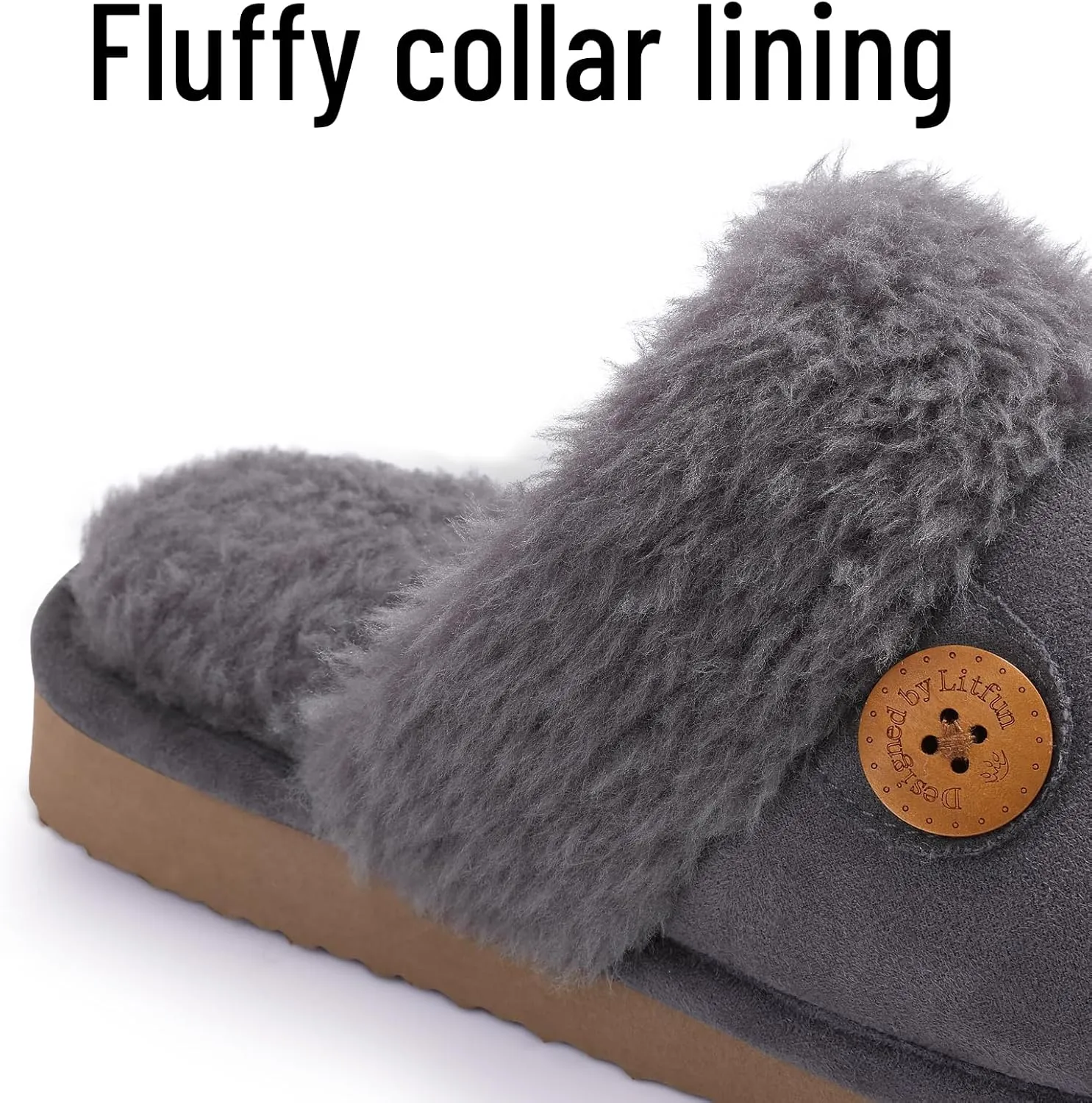 Litfun Fuzzy Slippers for Women with Memory Foam Winter Fluffy House Shoes Indoor Outdoor