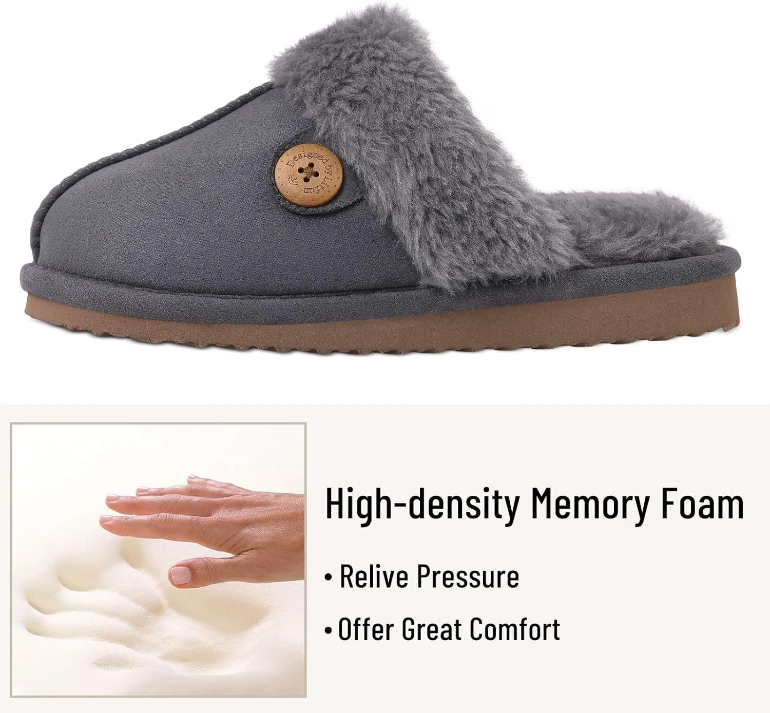 Litfun Fuzzy Slippers for Women with Memory Foam Winter Fluffy House Shoes Indoor Outdoor