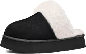Litfun Womens Fuzzy Platform Slippers Fluffy Memory Foam Winter House Shoes for Indoor and Outdoor