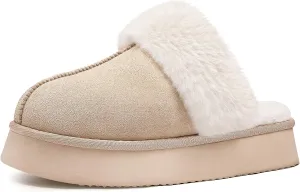 Litfun Womens Fuzzy Platform Slippers Fluffy Memory Foam Winter House Shoes for Indoor and Outdoor