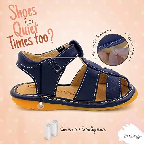 Little Mae's Boutique Closed Toe Squeaky Sandals for Toddler Boys, Ideal Toddler Walking Shoes with Removable Squeaker and Adjustable Velcro Strap - Flexible Sole Baby Shoes