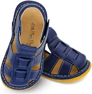 Little Mae's Boutique Closed Toe Squeaky Sandals for Toddler Boys, Ideal Toddler Walking Shoes with Removable Squeaker and Adjustable Velcro Strap - Flexible Sole Baby Shoes