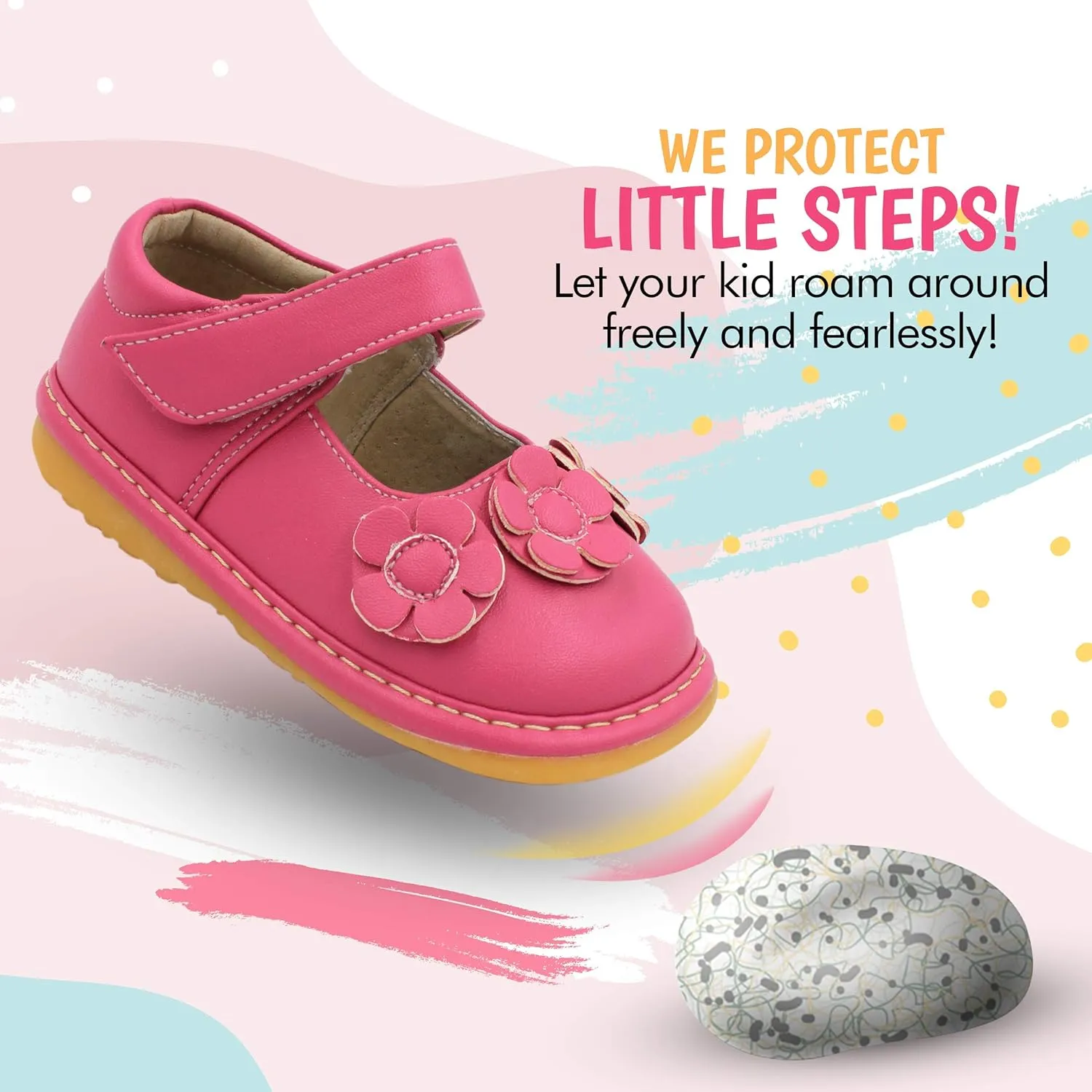 Little Mae's Boutique Mary Jane Squeaky Shoes for Toddler Girls, Ideal Walking Shoes with Removable Squeaker and Adjustable Strap - Soft Sole Shoes for Little Girls
