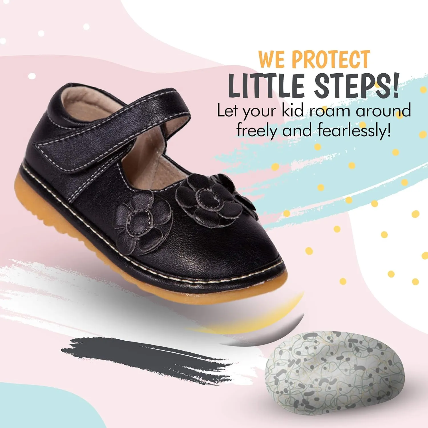 Little Mae's Boutique Mary Jane Squeaky Shoes for Toddler Girls, Ideal Walking Shoes with Removable Squeaker and Adjustable Strap - Soft Sole Shoes for Little Girls
