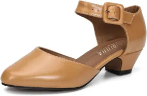 LIURUIJIA Women's Ankle Strap Low Heel Dress Shoes Closed Toe Formal Work Wedding Bridal Heels Comfortable Pumps