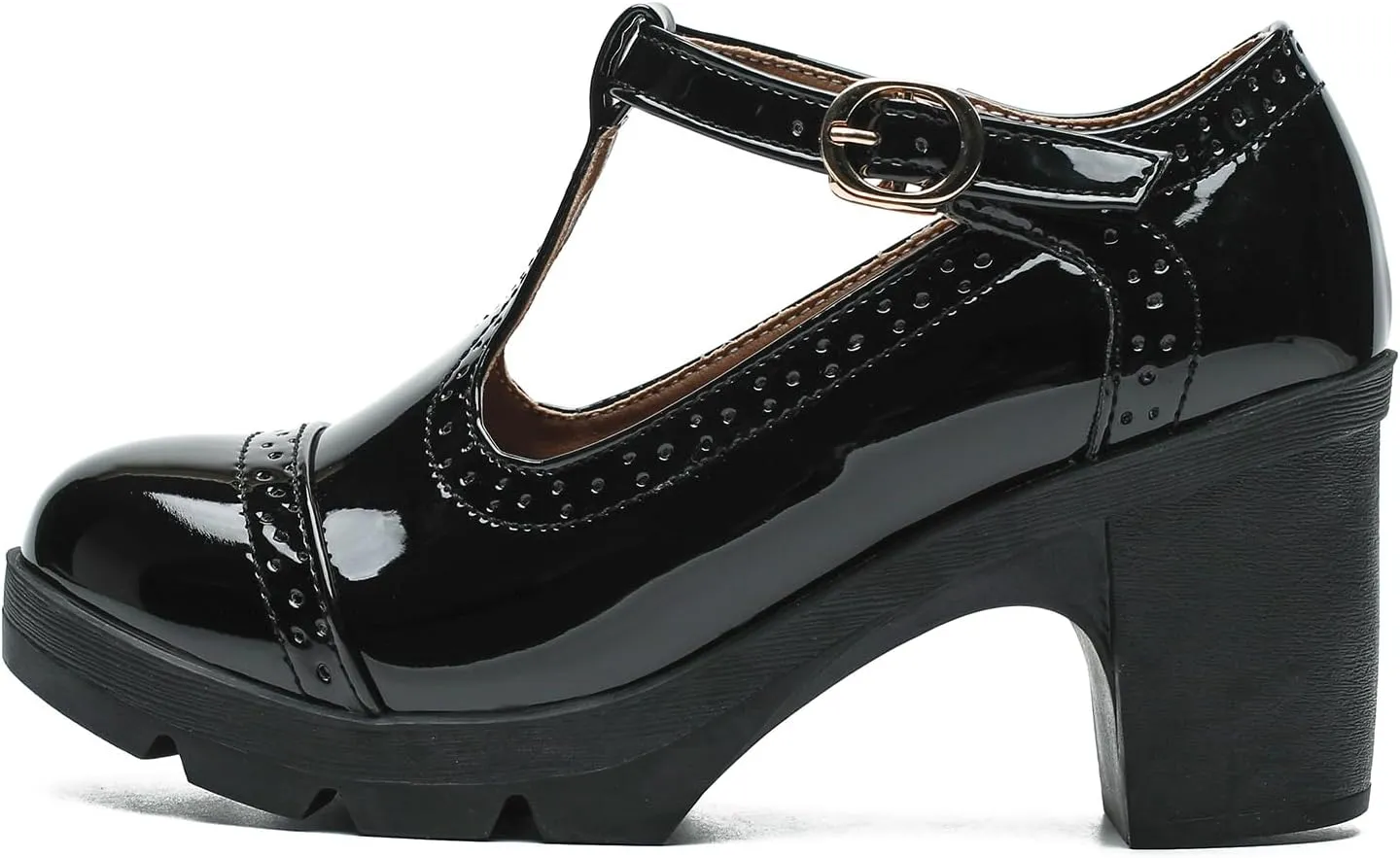 LIURUIJIA Women's Classic Leather T-Strap Mary Jane Heels Ankle Strap Platform Pumps Low Chunky Block Heels Comfortable Round Toe Oxfords Dress Work Shoes