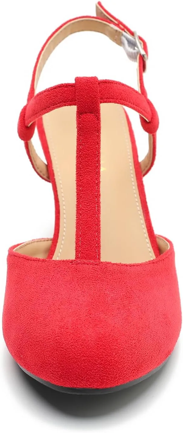 LIURUIJIA Women's Closed Toe T Strap Slingback Kitten Heels Casual Dressy Shoes Sandals Wedding Office Pumps