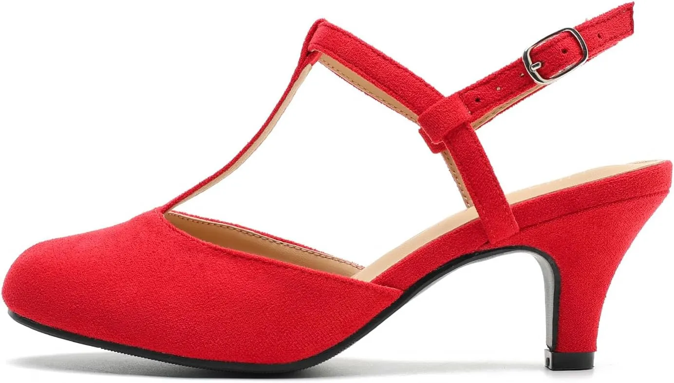 LIURUIJIA Women's Closed Toe T Strap Slingback Kitten Heels Casual Dressy Shoes Sandals Wedding Office Pumps