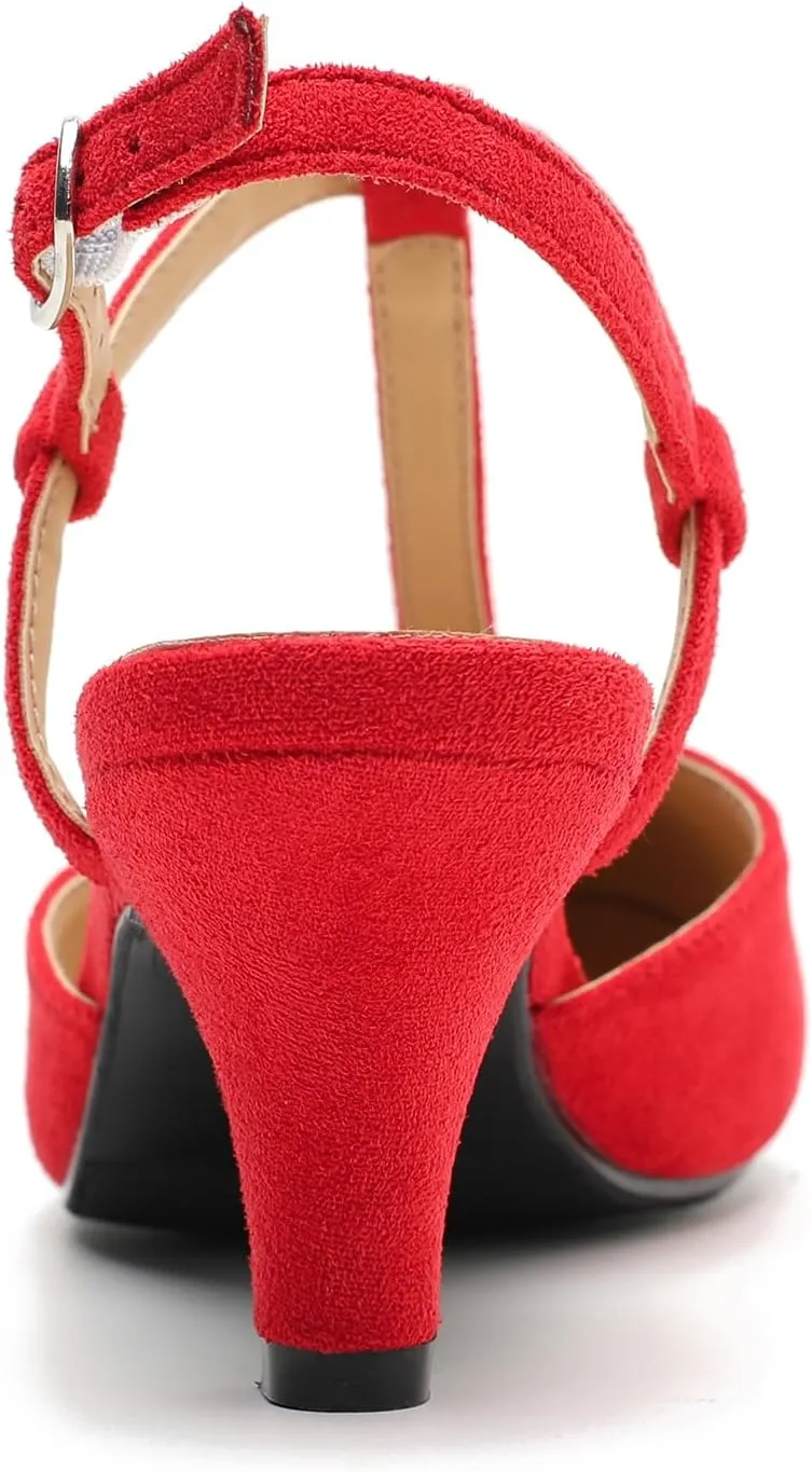 LIURUIJIA Women's Closed Toe T Strap Slingback Kitten Heels Casual Dressy Shoes Sandals Wedding Office Pumps