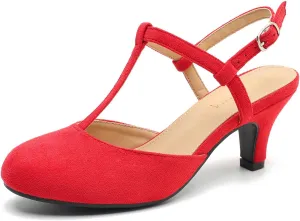 LIURUIJIA Women's Closed Toe T Strap Slingback Kitten Heels Casual Dressy Shoes Sandals Wedding Office Pumps