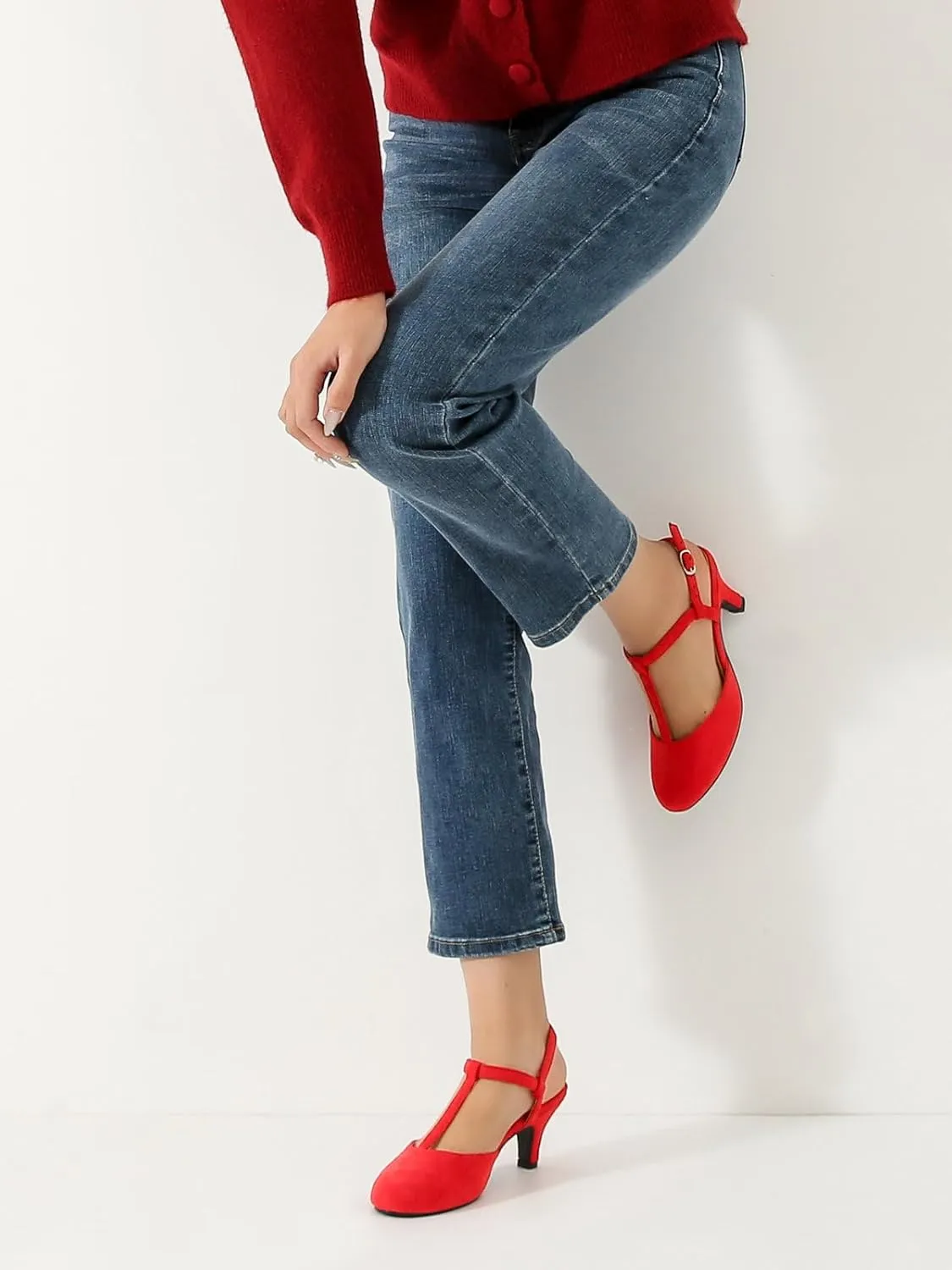 LIURUIJIA Women's Closed Toe T Strap Slingback Kitten Heels Casual Dressy Shoes Sandals Wedding Office Pumps
