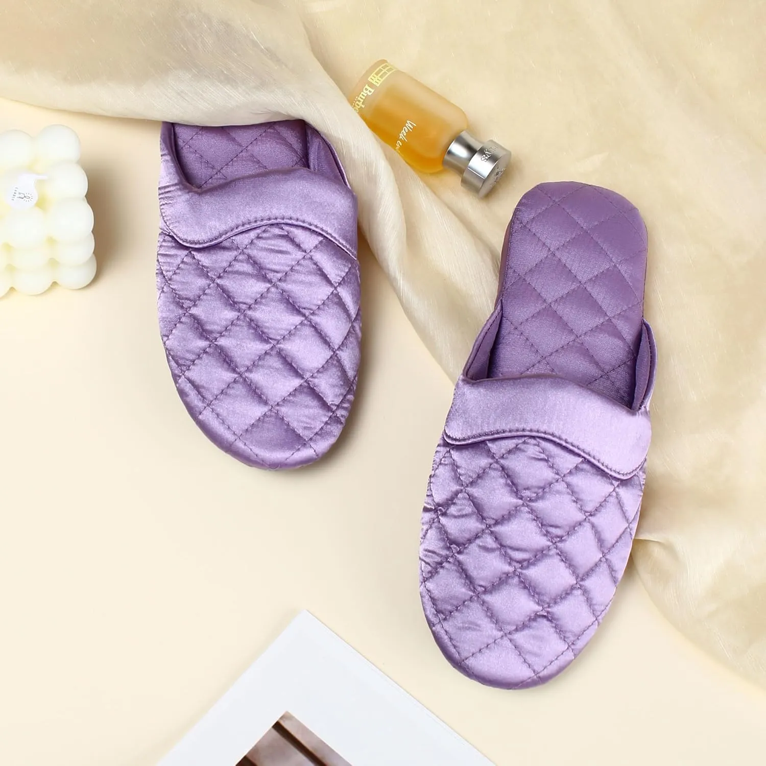 LMOY Elegant Satin Women's Slippers Indoor, Soft Cotton, Intricate Stitching, Lightweight Design, And Non-slip