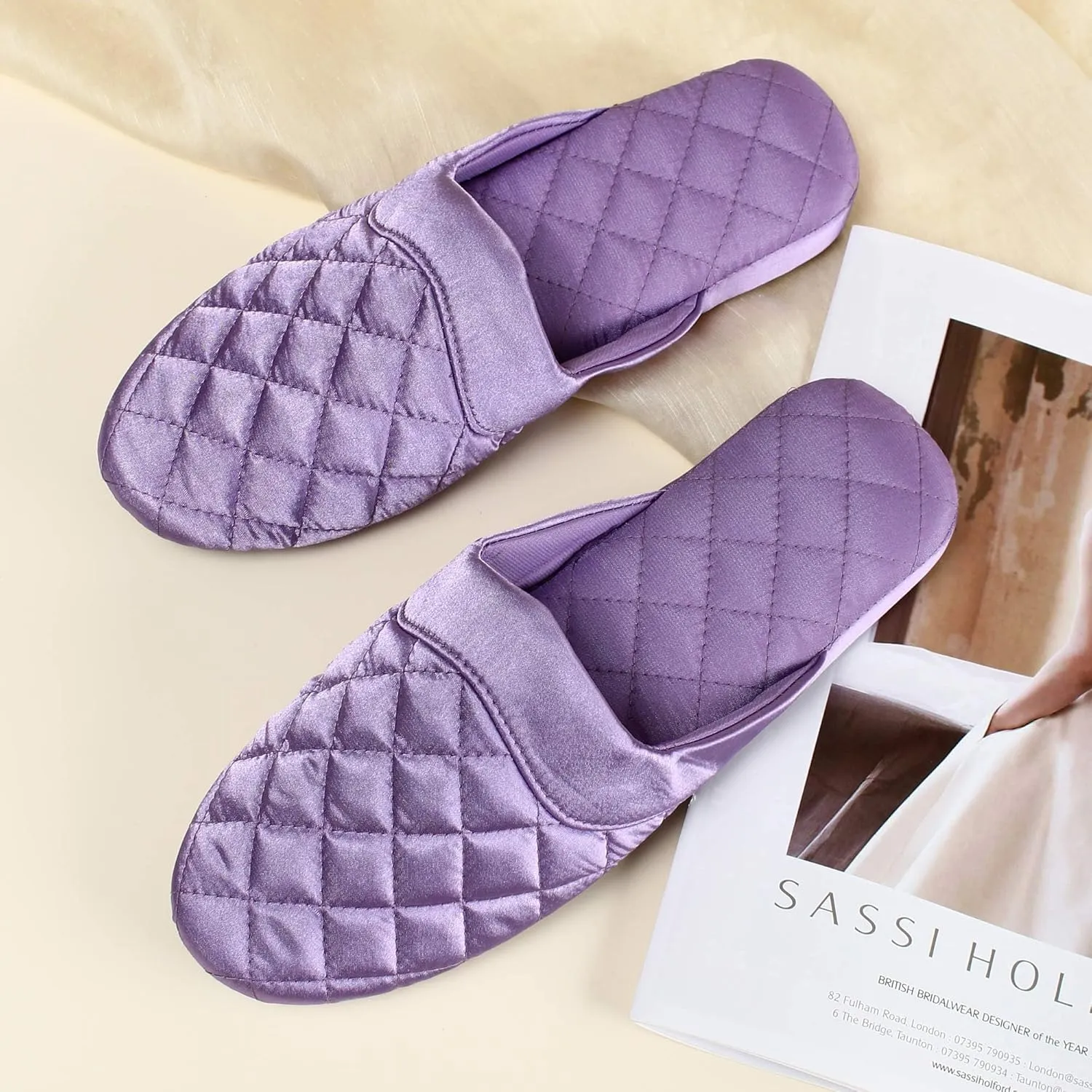 LMOY Elegant Satin Women's Slippers Indoor, Soft Cotton, Intricate Stitching, Lightweight Design, And Non-slip