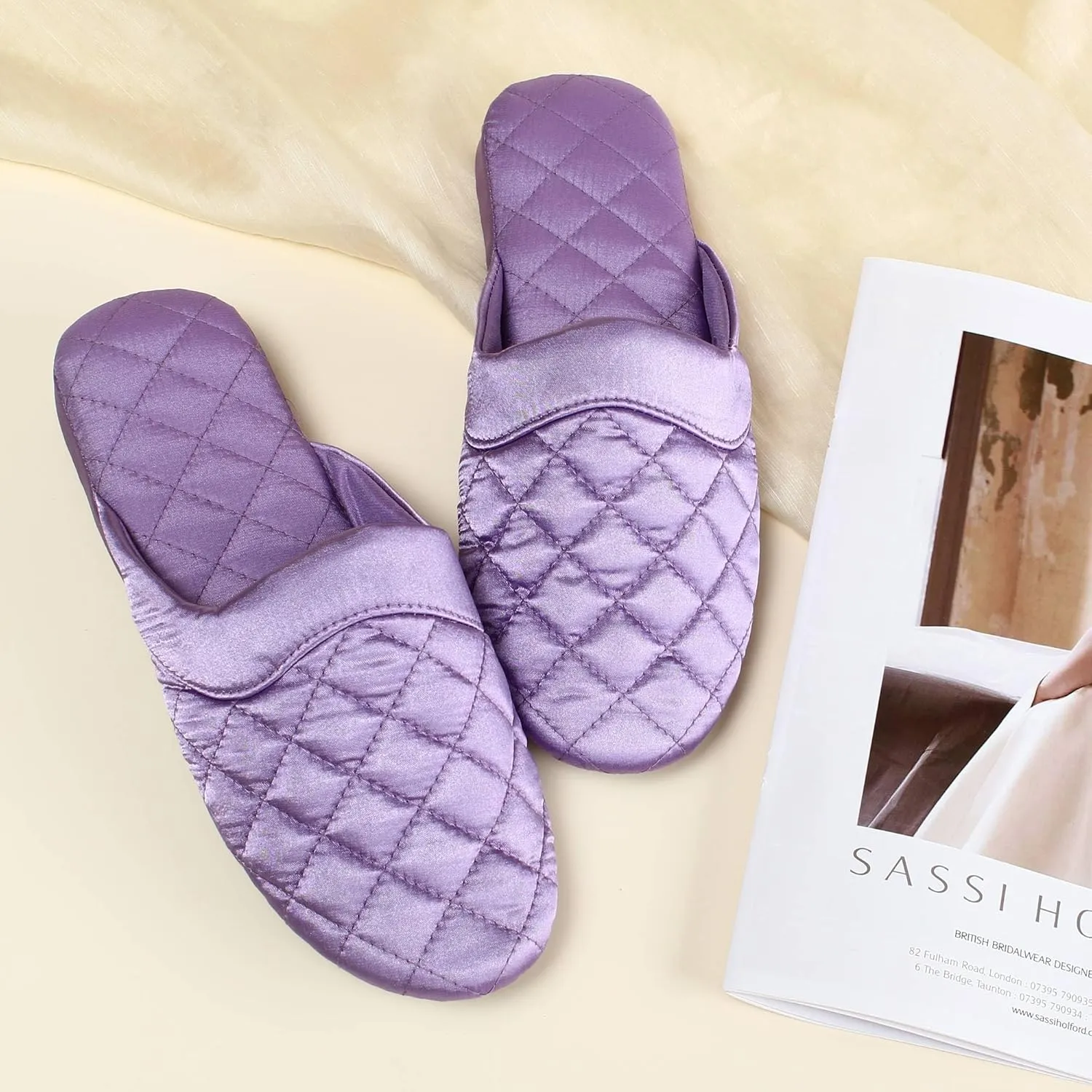 LMOY Elegant Satin Women's Slippers Indoor, Soft Cotton, Intricate Stitching, Lightweight Design, And Non-slip