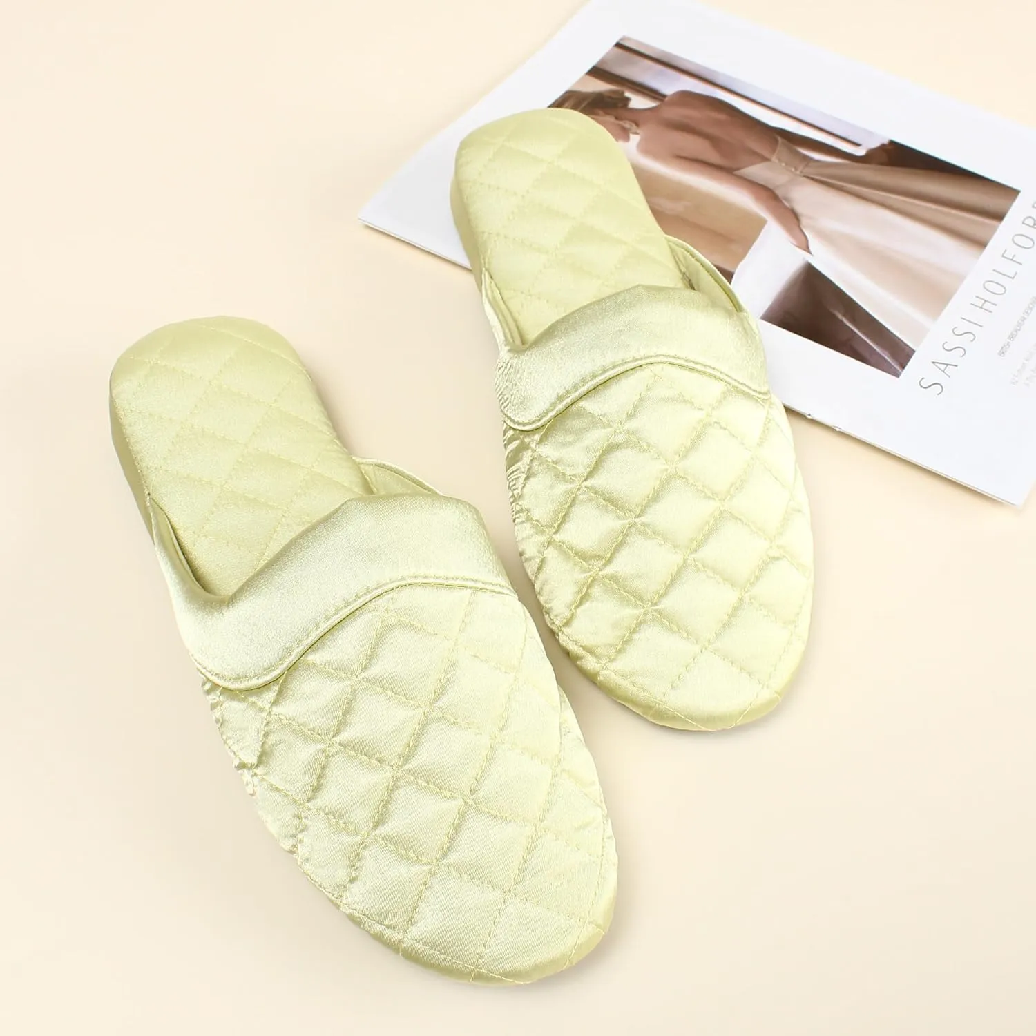 LMOY Elegant Satin Women's Slippers Indoor, Soft Cotton, Intricate Stitching, Lightweight Design, And Non-slip