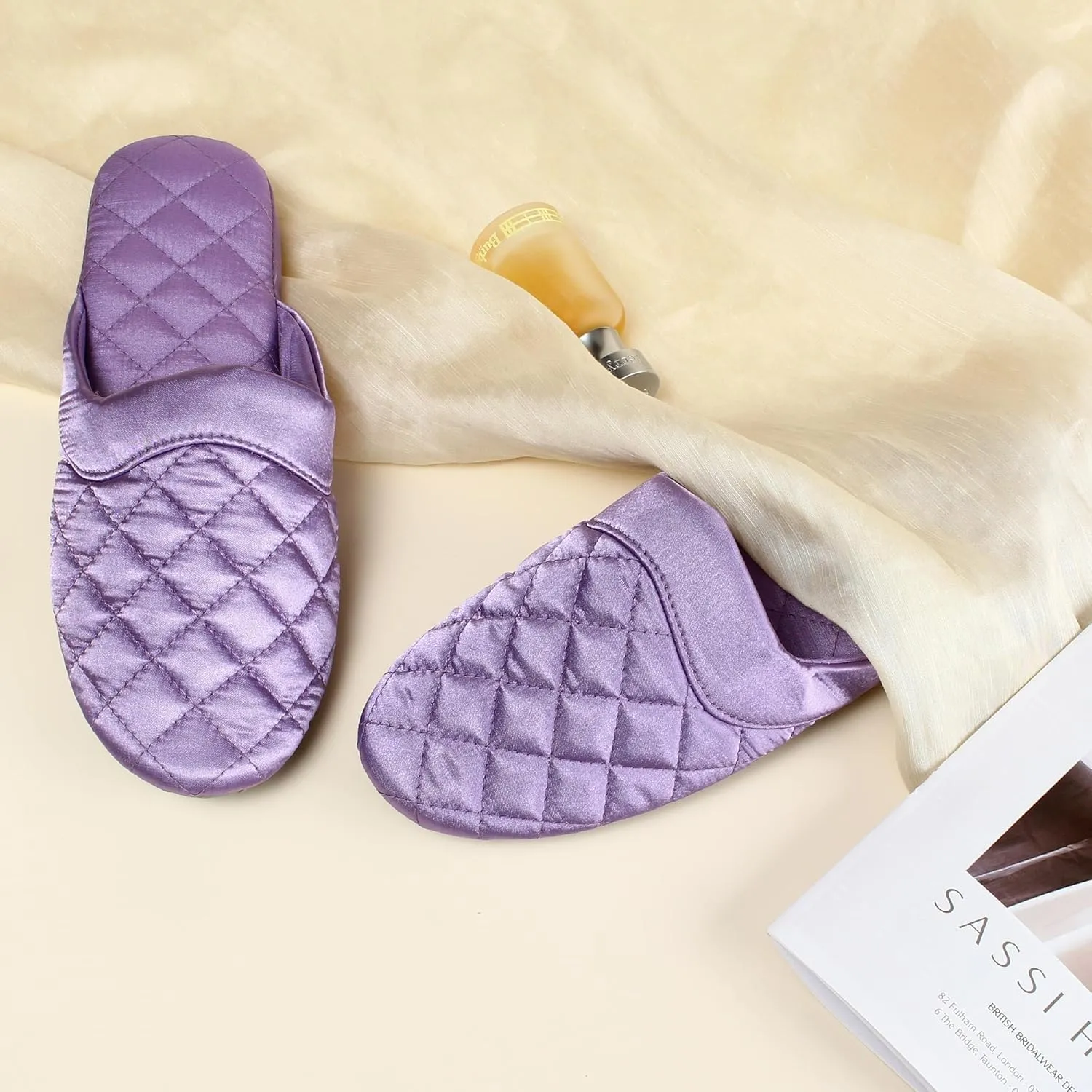 LMOY Elegant Satin Women's Slippers Indoor, Soft Cotton, Intricate Stitching, Lightweight Design, And Non-slip