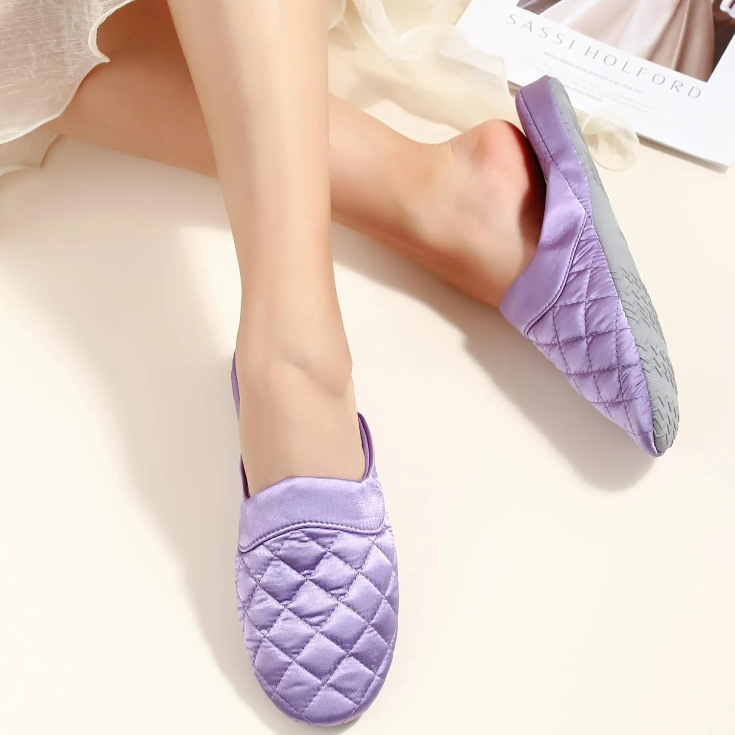 LMOY Elegant Satin Women's Slippers Indoor, Soft Cotton, Intricate Stitching, Lightweight Design, And Non-slip