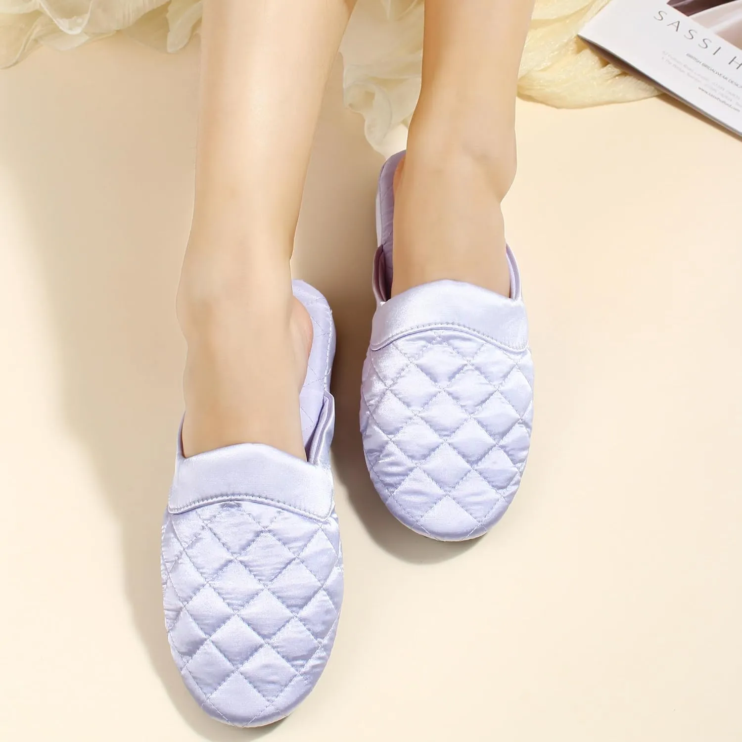 LMOY Elegant Satin Women's Slippers Indoor, Soft Cotton, Intricate Stitching, Lightweight Design, And Non-slip