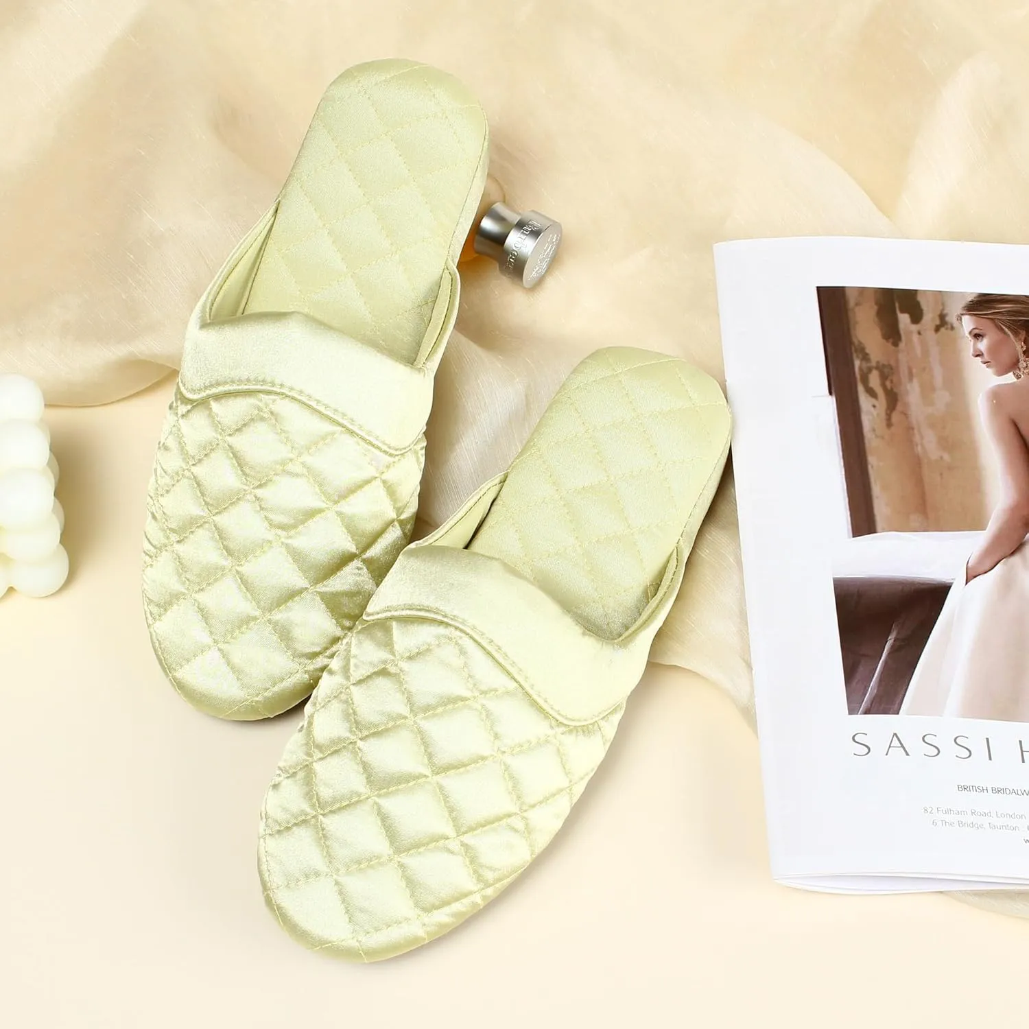 LMOY Elegant Satin Women's Slippers Indoor, Soft Cotton, Intricate Stitching, Lightweight Design, And Non-slip