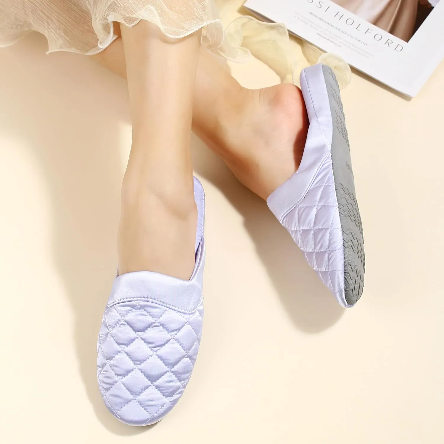 LMOY Elegant Satin Women's Slippers Indoor, Soft Cotton, Intricate Stitching, Lightweight Design, And Non-slip