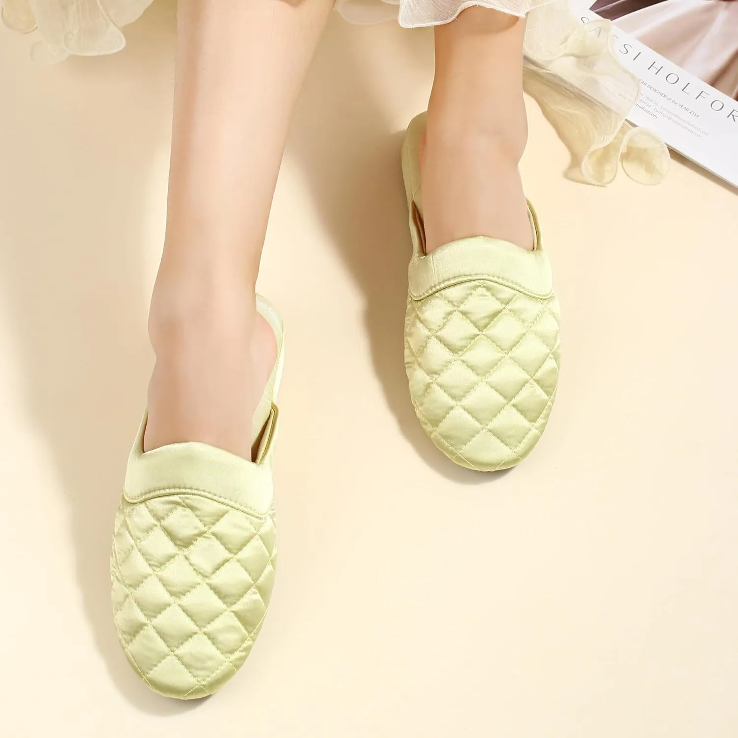 LMOY Elegant Satin Women's Slippers Indoor, Soft Cotton, Intricate Stitching, Lightweight Design, And Non-slip