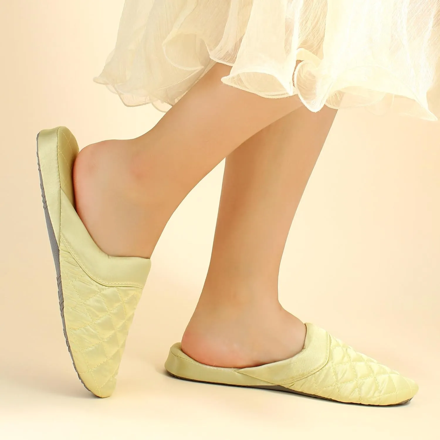 LMOY Elegant Satin Women's Slippers Indoor, Soft Cotton, Intricate Stitching, Lightweight Design, And Non-slip