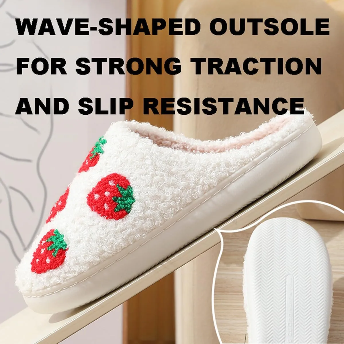 Loizziuy Strawberry Slippers Cute Fuzzy Slippers for Women Men Warm Slippers Winter Memory Foam Fluffy Warm House Shoes