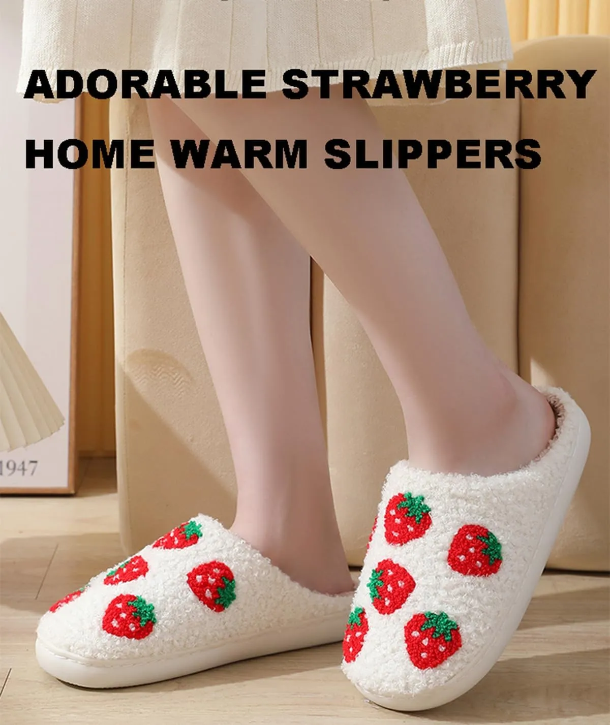 Loizziuy Strawberry Slippers Cute Fuzzy Slippers for Women Men Warm Slippers Winter Memory Foam Fluffy Warm House Shoes